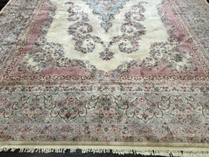 10x14 Karastan Kirman Rug #784 Pastel Ivory Kirman Medallion, Wool Antique Original 700 Series