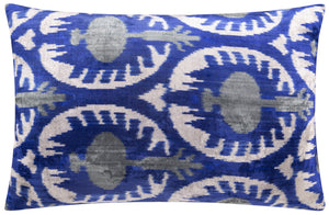 Canvello Handmade Velvet Ikat Pillow – 16x24 Luxury Decorative Throw Cushion for Home Decor – Feather Down Insert, Vegetable-Dyed, Elegant Blue and White Accent for Sofa, Couch & Furniture