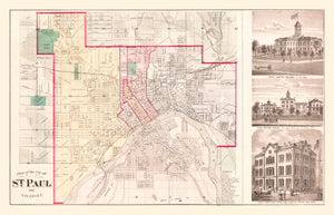 Vintage Map of St. Paul, Minnesota 1874