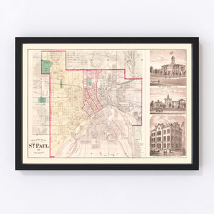 Vintage Map of St. Paul, Minnesota 1874