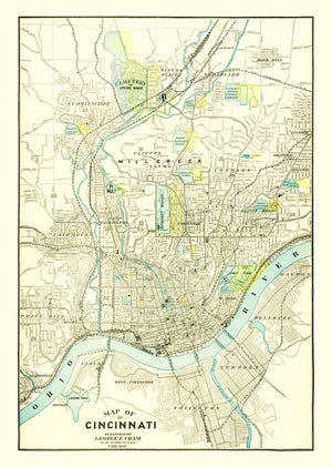Vintage Map of Cincinnati, Ohio 1895