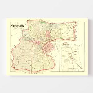 Vintage Map of Newark, New Jersey 1872
