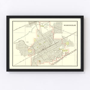 Vintage Map of Birmingham, Alabama 1895