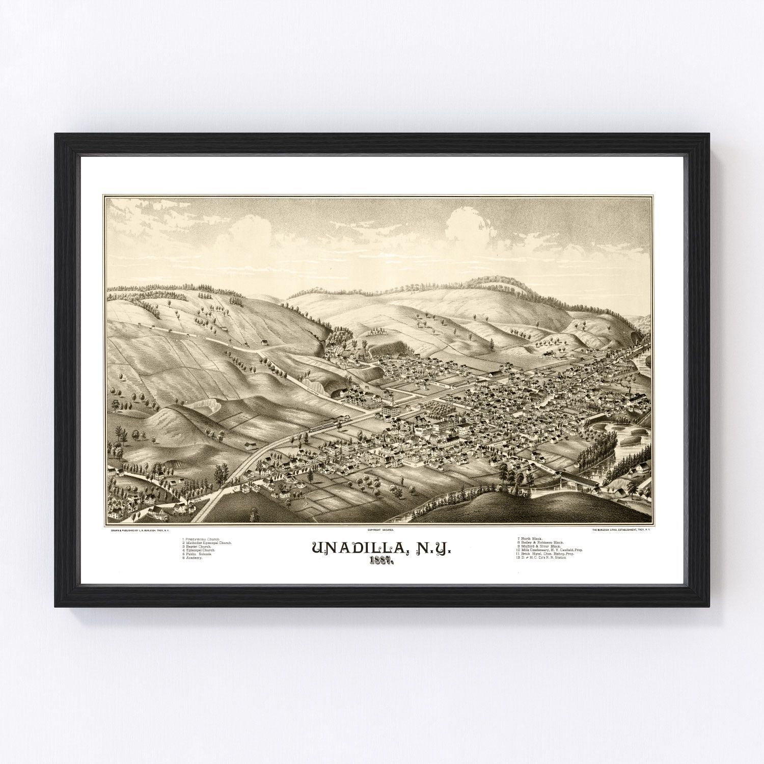 Vintage Map of Undadilla, New York 1887