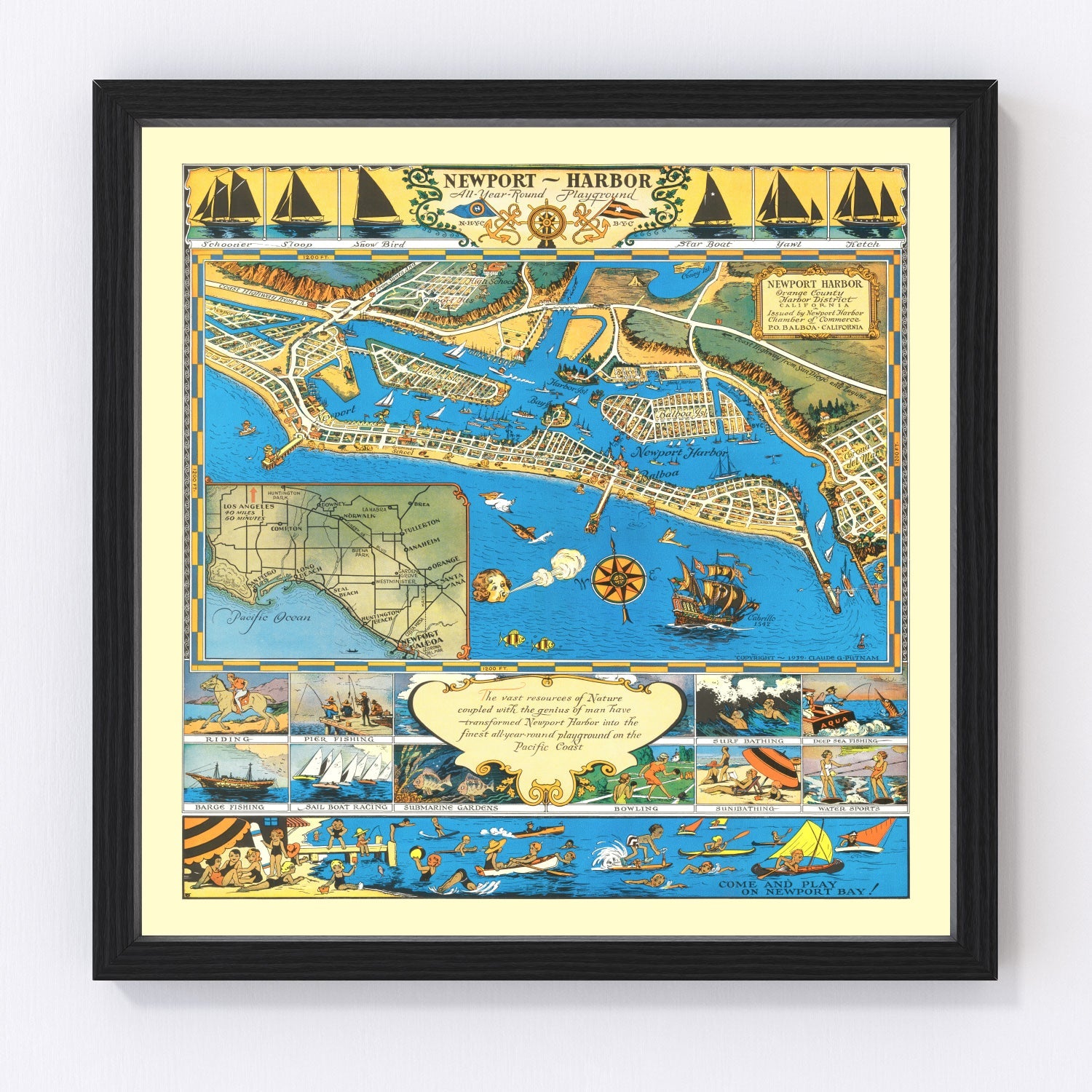 Vintage Newport Harbor Map 1939