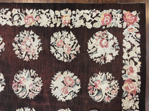 Floral Needlepoint Rug 5x7, Repeated Floral Motifs, Eggplant Color, Handmade Wool Vintage Needlepoint Area Rug 5 x 7 ft, Flatweave Rug
