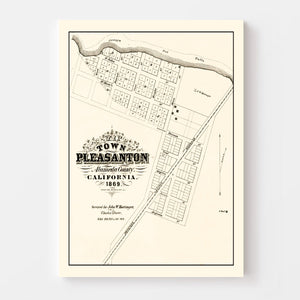 Vintage Map of Pleasanton, California 1869