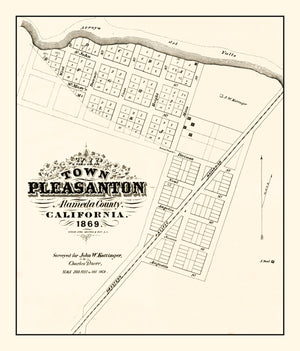 Vintage Map of Pleasanton, California 1869