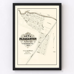 Vintage Map of Pleasanton, California 1869
