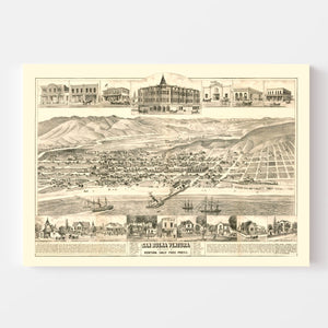 Vintage Map of San Buena Ventura, California 1884