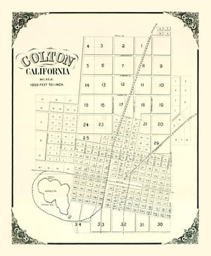 Vintage Map of Colton, California 1887