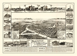 Vintage Map of Marysville & Yuba City, California 1888