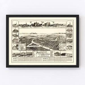 Vintage Map of Marysville & Yuba City, California 1888