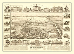 Vintage Map of Modesto, California 1888