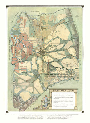 Vintage Map of San Joaquin, California 1910
