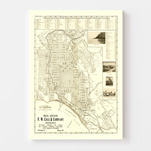 Vintage Map of Santa Barbara, California 1920
