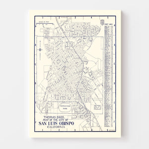 Vintage Map of San Luis Obispo, California 1920