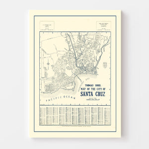 Vintage Map of Santa Cruz, California 1920