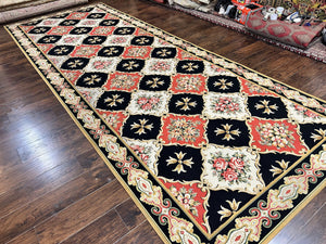 Wide Runner Rug 6x17 ft, Custom Made Vintage Stark Carpet 6 x 17 ft, Red Black Ivory, Corridor Hallway Rug, European Panel Design, Floral