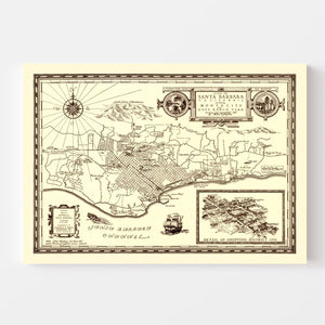Vintage Map of Santa Barbara, California 1930