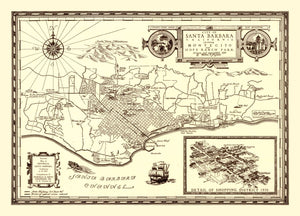 Vintage Map of Santa Barbara, California 1930