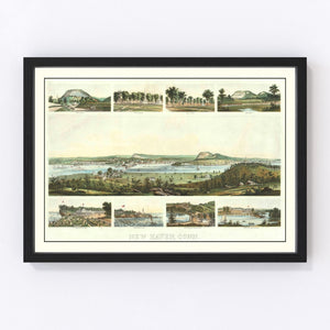 Vintage Map of New Haven, Connecticut 1862