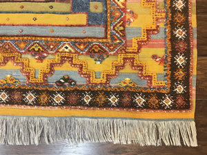 Colorful Moroccan Rug 7x8, Abstract Design, Wool Multicolor Handmade Vintage Carpet, Tribal Rug, Berber Rug