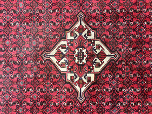 Persian Tribal Rug 7x10, Wool Handmade Semi Antique Vintage Hamadan Dargazine Carpet, Red & Ivory Allover Floral Medallion Rug, 7 x 10 Room Sized Oriental Rug