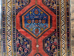 Antique Persian Sarab Runner Rug 3.9 x 12, Red, Handmade, Tribal Runner, Wool, Signed