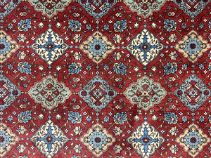 Large Turkish Rug 11x16, Allover Pattern, Red Multicolor, Hand Knotted Handmade Wool Vintage Oriental Carpet, Palace Sized, Extra Large