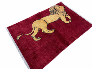 3 X 5 Handmade Hand-Knotted Quality Wool Rug Lion Red Veg Dyes Tribal Pictorial