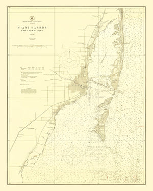 Vintage Map of Miami Harbor, Florida 1924