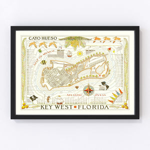 Vintage Map of Key West, Florida 1940