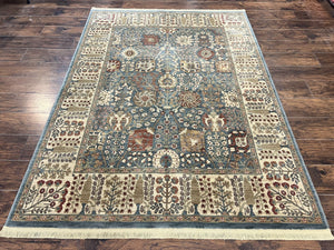 Belgium Power-Loomed Rug 5.6 x 7.6, Green and Cream Rug, Vintage Wool Area Rug, Oriental Carpet, Medium Sized Rug