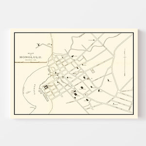 Vintage Map of Honolulu, Hawaii 1893