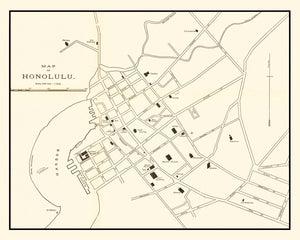 Vintage Map of Honolulu, Hawaii 1893