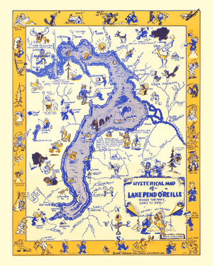 Vintage Map of Lake Pend O'Reille, 1944