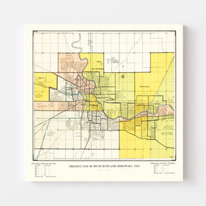 Vintage Map of South Bend, Indiana 1924