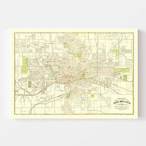 Vintage Map of Des Moines, Iowa 1920