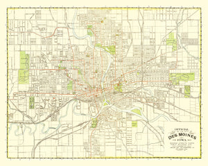 Vintage Map of Des Moines, Iowa 1920