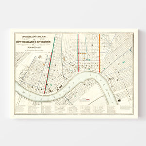 Vintage Map of New Orleans, Louisiana 1845