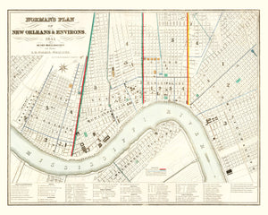 Vintage Map of New Orleans, Louisiana 1845