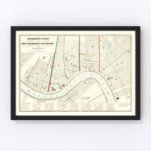 Vintage Map of New Orleans, Louisiana 1845