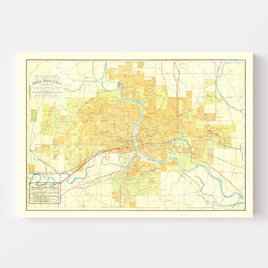 Vintage Map of Des Moines, Iowa 1910