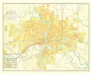 Vintage Map of Des Moines, Iowa 1910