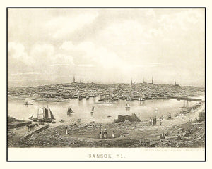 Vintage Map of Bangor, Maine 1850