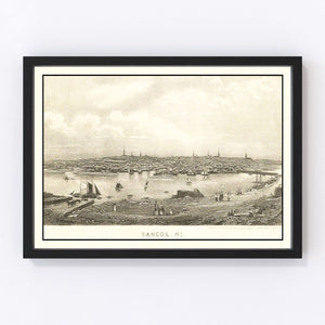 Vintage Map of Bangor, Maine 1850
