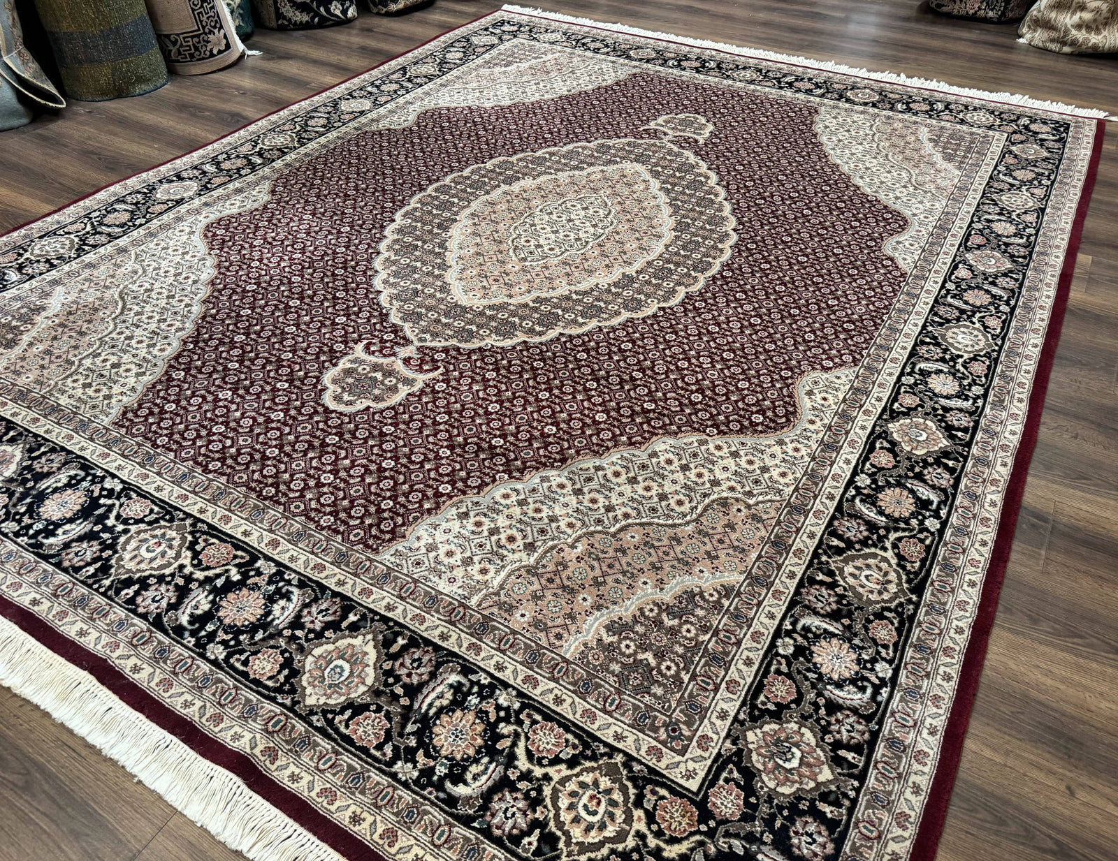 Sino Persian Rug 8x10, Herati, Elegant Oriental Carpet, Dark Maroon