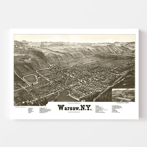 Vintage Map of Warsaw, New York 1885