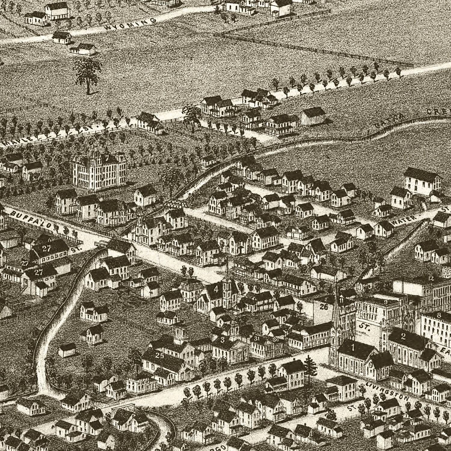 Vintage Map of Warsaw, New York 1885